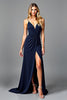 Load image into Gallery viewer, Navy V-Neck Long Ruched Formal Dress with Slit