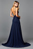 Load image into Gallery viewer, Navy V-Neck Long Ruched Formal Dress with Slit