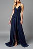 Load image into Gallery viewer, Navy V-Neck Long Ruched Formal Dress with Slit