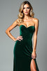 Load image into Gallery viewer, Dark Green Sheath Velvet Strapless Long Prom Dress with Slit