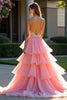 Load image into Gallery viewer, Pink A Line Sweetheart Tiered Long Beaded Prom Dress with Slit