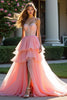 Load image into Gallery viewer, Pink A Line Sweetheart Tiered Long Beaded Prom Dress with Slit