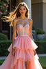 Load image into Gallery viewer, Pink A Line Sweetheart Tiered Long Beaded Prom Dress with Slit