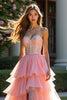 Load image into Gallery viewer, Pink A Line Sweetheart Tiered Long Beaded Prom Dress with Slit