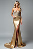 Load image into Gallery viewer, Golden Beaded Sweetheart Long Prom Dress with Slit