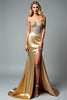 Load image into Gallery viewer, Golden Beaded Sweetheart Long Prom Dress with Slit