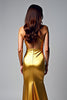 Load image into Gallery viewer, Golden Halter V-Neck Long Satin Prom Dress with Slit