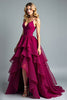 Load image into Gallery viewer, Burgundy A Line Tiered Asymmetrical Chiffon Formal Dress