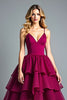 Load image into Gallery viewer, Burgundy A Line Tiered Asymmetrical Chiffon Formal Dress