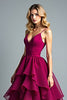 Load image into Gallery viewer, Burgundy A Line Tiered Asymmetrical Chiffon Formal Dress