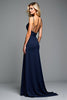 Load image into Gallery viewer, Navy Backless Spaghetti Straps Long Prom Dress