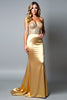 Load image into Gallery viewer, Golden Satin Sweetheart Long Prom Dress with Beading