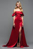 Load image into Gallery viewer, Burgundy Satin Off the Shoulder Long Prom Dress with Slit