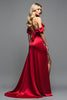 Load image into Gallery viewer, Burgundy Satin Off the Shoulder Long Prom Dress with Slit