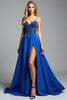 Load image into Gallery viewer, Royal Blue A Line Satin Long Beaded Prom Dress with Slit