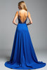 Load image into Gallery viewer, Royal Blue A Line Satin Long Beaded Prom Dress with Slit