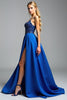 Load image into Gallery viewer, Royal Blue A Line Satin Long Beaded Prom Dress with Slit