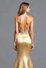 Load image into Gallery viewer, Golden Strapless Backless Long Beaded Prom Dress with Slit