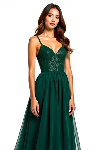 Dark Green Tulle Long Beaded Formal Dress with Slit