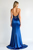 Load image into Gallery viewer, Royal Blue Strapless Satin Beaded Long Prom Dress with Slit