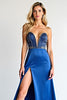 Load image into Gallery viewer, Royal Blue Strapless Satin Beaded Long Prom Dress with Slit