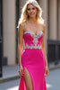 Load image into Gallery viewer, Fuchsia Sheath Appliqued Long Prom Dress with Slit