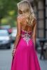 Load image into Gallery viewer, Fuchsia Sheath Appliqued Long Prom Dress with Slit