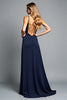 Load image into Gallery viewer, Navy Backless V-Neck Long Prom Dress with Slit