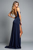 Load image into Gallery viewer, Navy Backless V-Neck Long Prom Dress with Slit