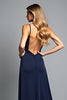 Load image into Gallery viewer, Navy Backless V-Neck Long Prom Dress with Slit