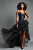 Load image into Gallery viewer, Black Tulle Tiered Asymetrical Long Prom Dress