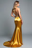 Load image into Gallery viewer, Golden Beaded Strapless Mermaid Long Prom Dress with Slit