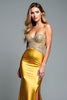 Load image into Gallery viewer, Golden Beaded Strapless Mermaid Long Prom Dress with Slit