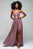 Load image into Gallery viewer, Grey Purple Halter Neck Chiffon Long Prom Dress with Slit