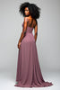 Load image into Gallery viewer, Grey Purple Halter Neck Chiffon Long Prom Dress with Slit