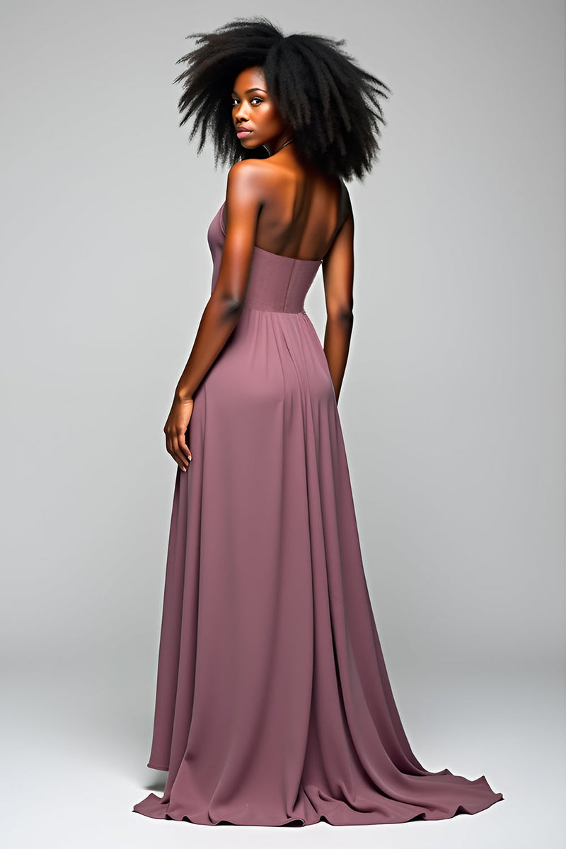 Load image into Gallery viewer, Grey Purple Halter Neck Chiffon Long Prom Dress with Slit