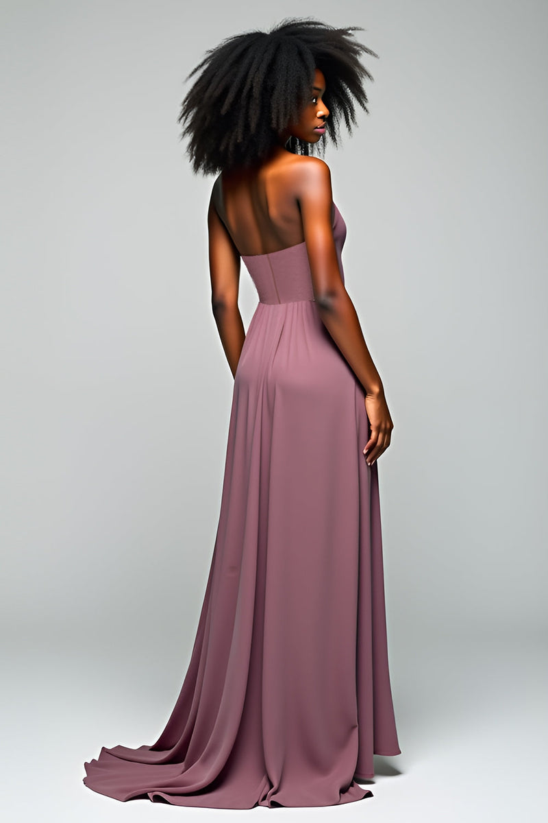 Load image into Gallery viewer, Grey Purple Halter Neck Chiffon Long Prom Dress with Slit