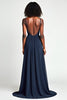 Load image into Gallery viewer, Navy A Line Long Ruched Long Prom Dress