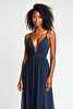 Load image into Gallery viewer, Navy A Line Long Ruched Long Prom Dress