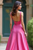 Load image into Gallery viewer, A Line Square Neck Fuchsia Satin Long Prom Dress with Slit