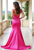 Load image into Gallery viewer, Square Neck Sheath Fuchsia Long Satin Prom Dress with Slit