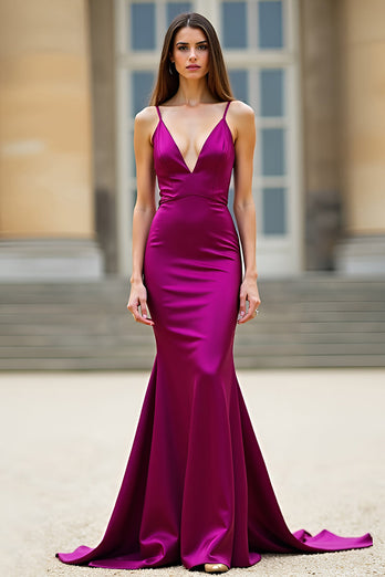 Dark Purple Spaghetti Straps Mermaid Long Prom Dress