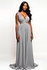 Load image into Gallery viewer, Grey V-Neck Long Chiffon Wedding Guest Dress with Beading