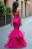 Load image into Gallery viewer, Fuchsia Strapless Satin Mermaid Long Prom Dress with Ruffles