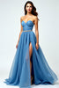 Load image into Gallery viewer, Grey Blue A Line Sweetheart Long Prom Dress with Slit