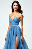 Load image into Gallery viewer, Grey Blue A Line Sweetheart Long Prom Dress with Slit