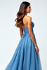 Load image into Gallery viewer, Grey Blue A Line Sweetheart Long Prom Dress with Slit