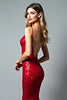 Load image into Gallery viewer, Sparkly Mermaid Sequins Deep V-Neck Red Long Prom Dress