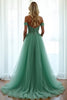 Load image into Gallery viewer, Green Off the Shoulder A Line Long Prom Dress