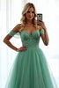 Load image into Gallery viewer, Green Off the Shoulder A Line Long Prom Dress